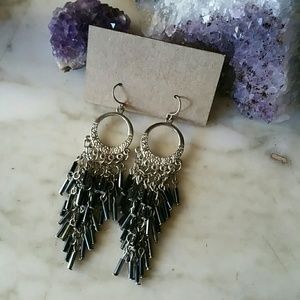 Black Beaded Chandelier Statement Earrings